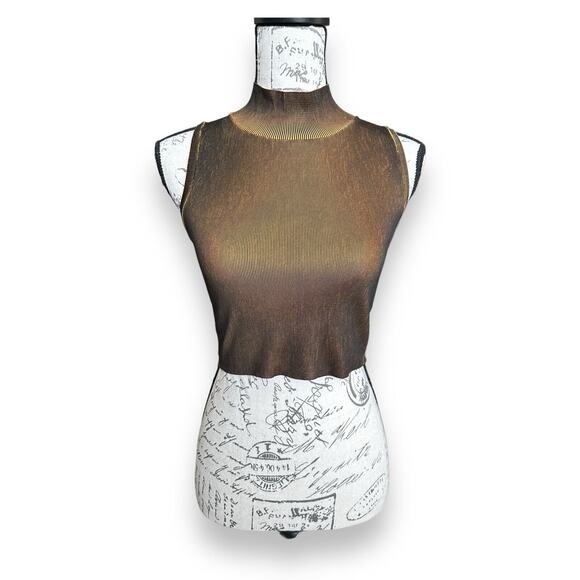 New Zara Ribbed Mock Neck Crop Top Tank Black Yellow Gold Shimmer Size Small - Picture 1 of 3